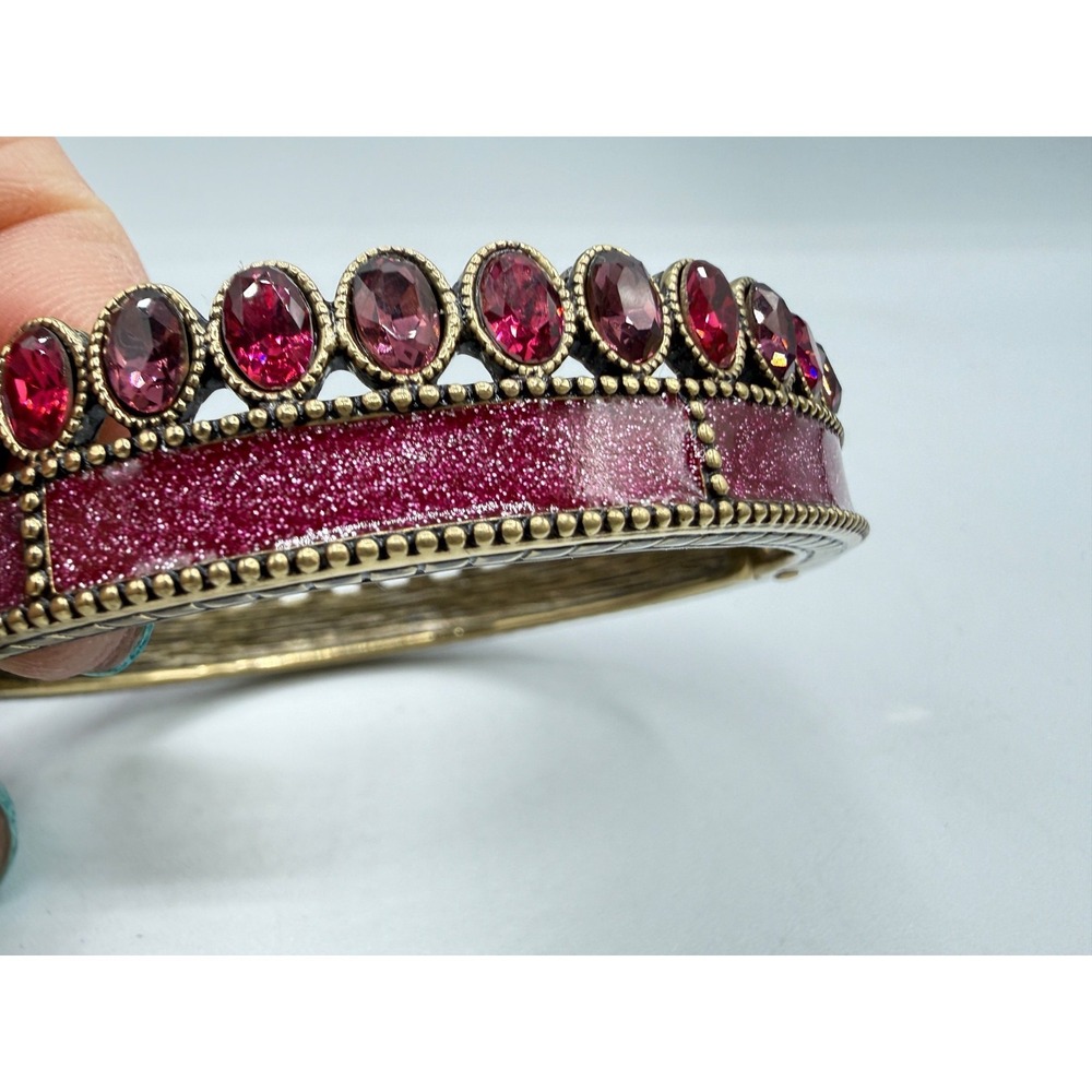 Heidi Daus Pink GLOBALLY GLAMOROUS Crystal Bracelet Spring Hinged Bangle RARE - Picture 4 of 10